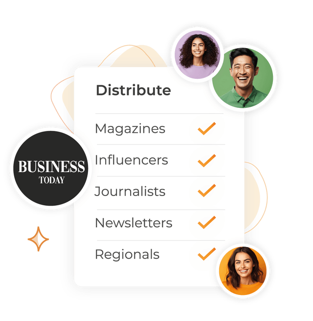 Illustration showing content being distributed across social media, digital PR and media opportunities from one platform.